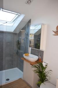 a bathroom with a sink and a shower at 6 Trungle Terrace in Paul