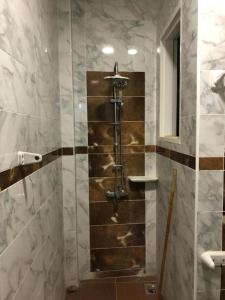 W łazience znajduje się prysznic ze szklanymi drzwiami. w obiekcie Maryland Guest House w mieście Luksor