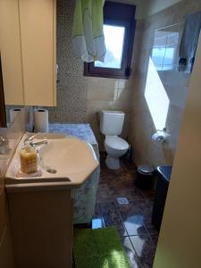 a bathroom with a sink and a toilet and a window at Glastri Ammouliani in Ammouliani
