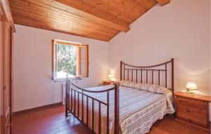 - une chambre avec un lit et un plafond en bois dans l'établissement Il Fienile, à Rosignano Marittimo