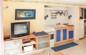 une cuisine avec une télévision à écran plat sur un comptoir dans l'établissement Awesome Apartment In Muzillac With 1 Bedrooms And Wifi, à Muzillac