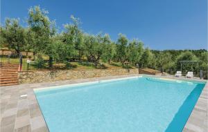 a large swimming pool in a yard with trees at Leccino in Lamporecchio