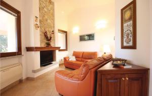un soggiorno con divano in pelle e camino di Amazing Home In Costa Rei -ca- With Wifi a Monte Nai