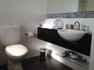 uma casa de banho com um WC branco e um lavatório. em Auldington Hotel em Launceston