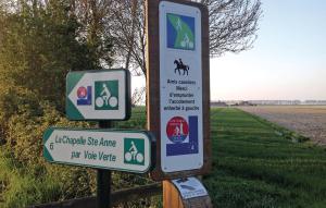 a sign for a dog park with signs on it at Gorgeous Apartment In Vildé-La-Marine in Vildé la Marine +12 photos