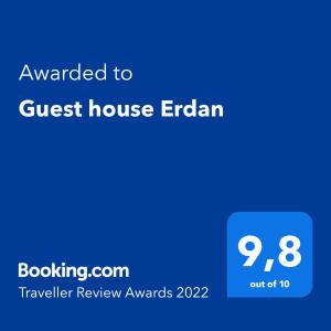a screenshot of a guest house erandan with the text awarded to guest house er at Guest house Erdan in Plav