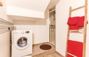 a laundry room with a washing machine and a ladder at Mont Blanc 4810 in Aosta