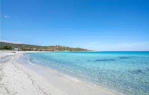a beach with blue water and an island in the background at Bilo 4 in Budoni