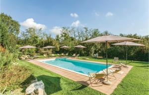 a swimming pool with umbrellas and chairs and a swimming pool at Nocciolo in Capranica