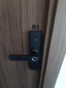 una puerta negra en una puerta de madera en Mini Apartamento de Lujo, en Becerril de la Sierra