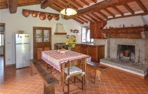 uma cozinha com uma mesa e uma lareira em Stunning Home In Cortona Ar With Wifi em Polvano