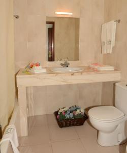 ein Badezimmer mit Waschbecken und Toilette in der Unterkunft Hotel A Cegonha in Alcácer do Sal