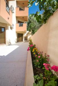 a walkway in front of a building with flowers at Apartments Ivan in Petrovac na Moru