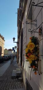 a bunch of flowers on the side of a building at Old Town Studio Apartment in Toruń
