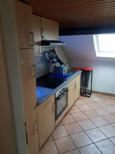 uma pequena cozinha com um lavatório e um fogão em Van Helsing em Esch-sur-Alzette