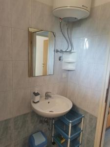 a bathroom with a sink and a mirror at Apartmani Tia in Drenje