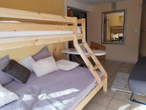 a bedroom with a bunk bed with a ladder at Guidouillette 2 in Le Villaret