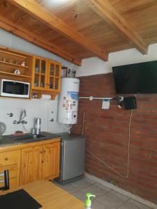 een keuken met een wastafel en een magnetron bij El Pasaje in Malargüe