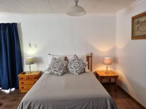 sypialnia z łóżkiem z poduszkami i 2 lampami w obiekcie The Noble Dew Guest House w mieście Newcastle