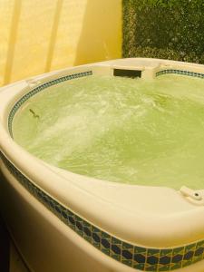 eine Whirlpool-Badewanne mit viel grünem Wasser in der Unterkunft Finca Chavez in Ensenada