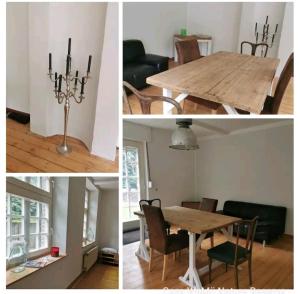 a collage of photos of a dining room and a table at Casa WaMü Nature Reserve direkt am Altrhein in Xanten
