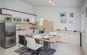 eine Küche mit einem Tisch mit Stühlen und einem Kühlschrank in der Unterkunft Nice Home In Kresevo Brdo With Kitchen in Kreševo