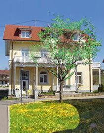 Una casa amarilla con un árbol delante. en Landgasthof zur Post en Heiligenberg