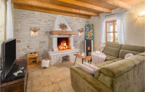 a living room with a couch and a fireplace at Gorgeous Home In Boduleri With Kitchen in Divšići