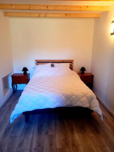 a bedroom with a large bed with two night stands at Gîte La Glycine in Dun