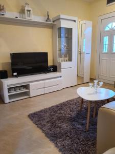 a living room with a television and a table at Village house DUNJA in Virpazar
