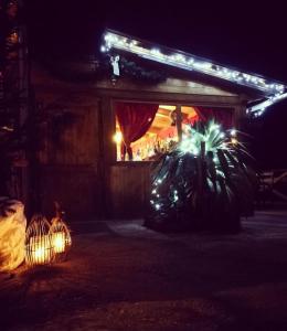 a house lit up at night with lights at Baita Zeni Tirolerhof - Adult friendly in Fiera di Primiero