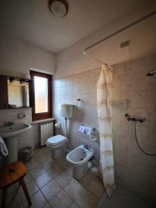 a bathroom with a toilet and a sink and a shower at Hotel Piccola Mantova in Bosco Chiesanuova