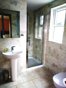 a bathroom with a sink and a shower at The Laurels Bed & Breakfast Lodge in Omagh