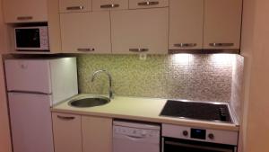 a small kitchen with a sink and a refrigerator at Apartment Dedinje Hill 2 in Belgrade