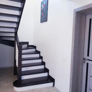 un escalier noir et blanc dans une maison dans l'établissement Andrhouse, à Verkhovyna