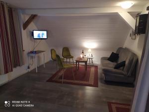 a living room with a couch and a table at Elbenland Apartments in Bad Schandau