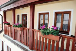 Rõdu või terrass majutusasutuses Hotel Pelikán