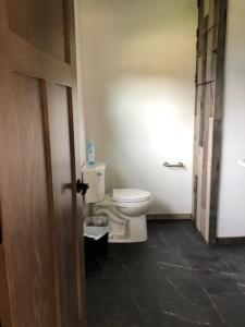 a bathroom with a white toilet in a room at Cabin 3 at Horse Creek Resort in Rapid City