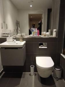 a bathroom with a toilet and a sink at Whole apartment 5 mins to East Croydon & concierge in London