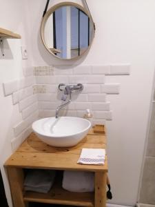La salle de bains est pourvue d'un lavabo et d'un miroir. dans l'établissement MAGNIFIQUE ESCALE POITEVINE. THE PLACE TO BE, à Poitiers