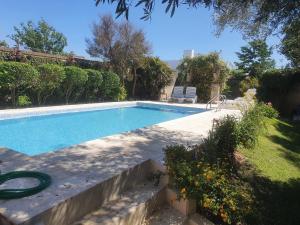 a swimming pool in a yard with a chair next to it at Casa Astoria in San Pedro