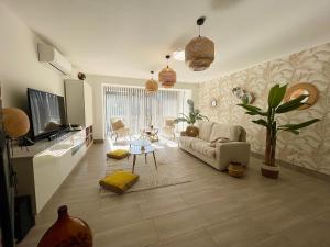 TV a/nebo společenská místnost v ubytování Les jardins de Funtanone