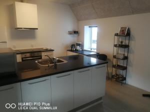 a kitchen with a sink and a counter top at Landevejens B&B Holstebro in Holstebro