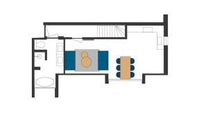 un plan d'étage d'une maison avec mobilier dans l'établissement 't Huis van de Buren - Drie unieke boerderijkamers in Lutten, à Lutten