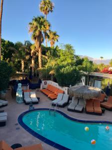 uma piscina de resort com espreguiçadeiras e palmeiras em Sea Mountain Nude Resort & Spa Hotel - Adults Only em Desert Hot Springs