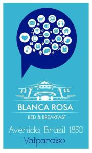 una burbuja de habla con iconos en un azul en Blanca Rosa Valparaiso B&B en Valparaíso