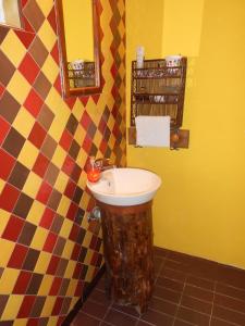 a bathroom with a sink and a mirror at Apartments Borove Noci in Vrdnik