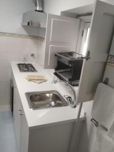 cocina con fregadero y fogones en Quinta dos Campos - Apartamento 2, en Braga