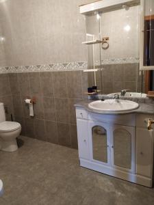 La salle de bains est pourvue d'un lavabo et de toilettes. dans l'établissement Casa Xancin, à Ribadeo