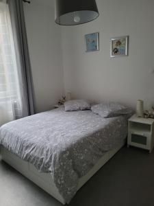 a white bedroom with a bed and a window at Appartement T3 très calme - Le Bartholdi - Centre de Colmar in Colmar